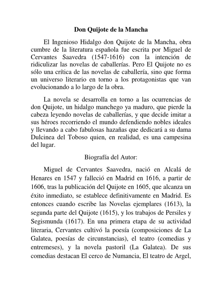 Análisis de Don Quijote de la Mancha | PDF | Don Quijote | Miguel De ...
