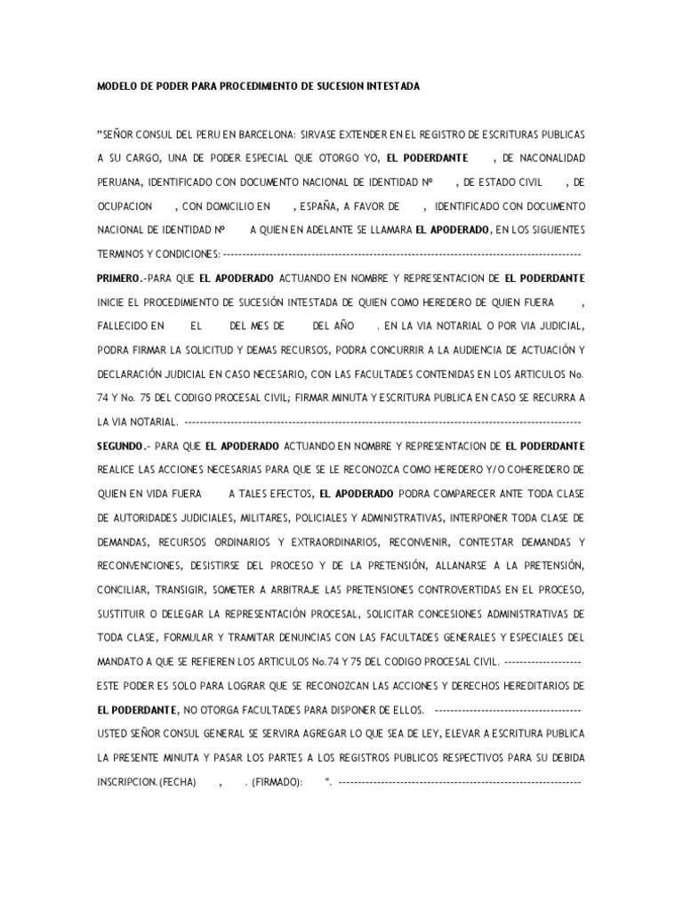 Poder especial para sucesión