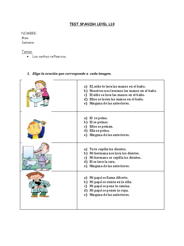 Ejercicio de Verbos Reflexivos en Español | PDF