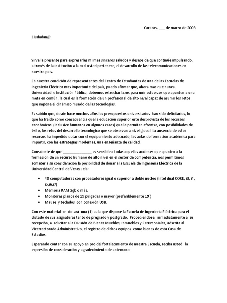 Carta Pidiendo Donacion Pdf