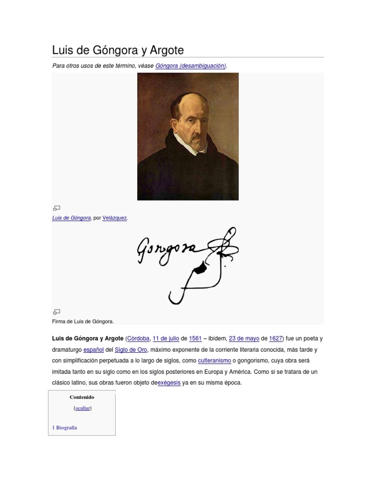 Luis de Góngora y Argote | PDF | Literatura española | Literatura en ...