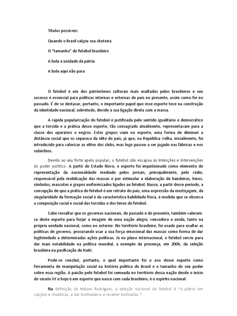 Redação Sobre 'O Sentido Do Futebol Na Vida Brasileira' Proposta FGV ...