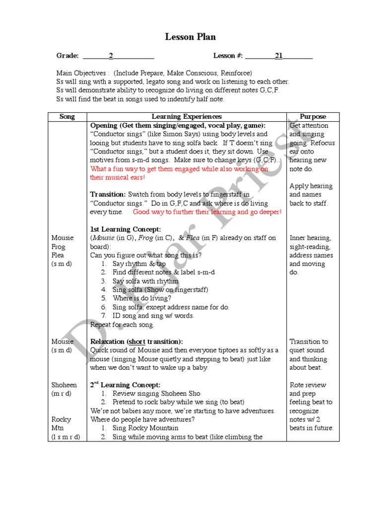 Grade 2 Music Lesson Plan 21 | PDF