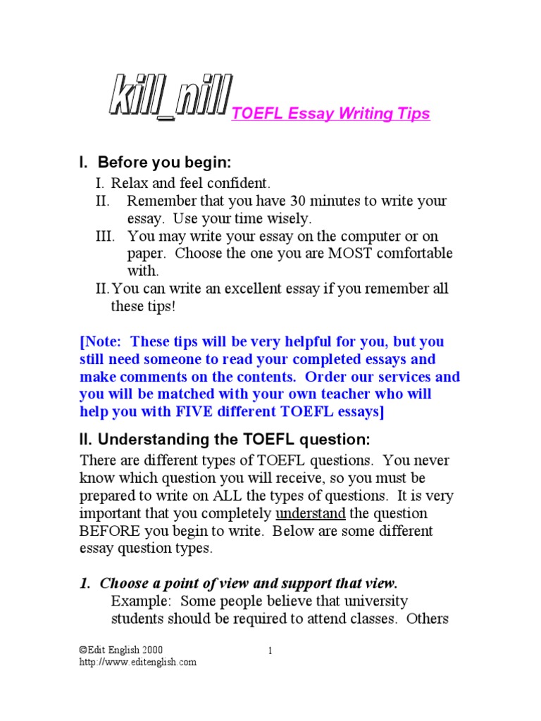types of essay toefl