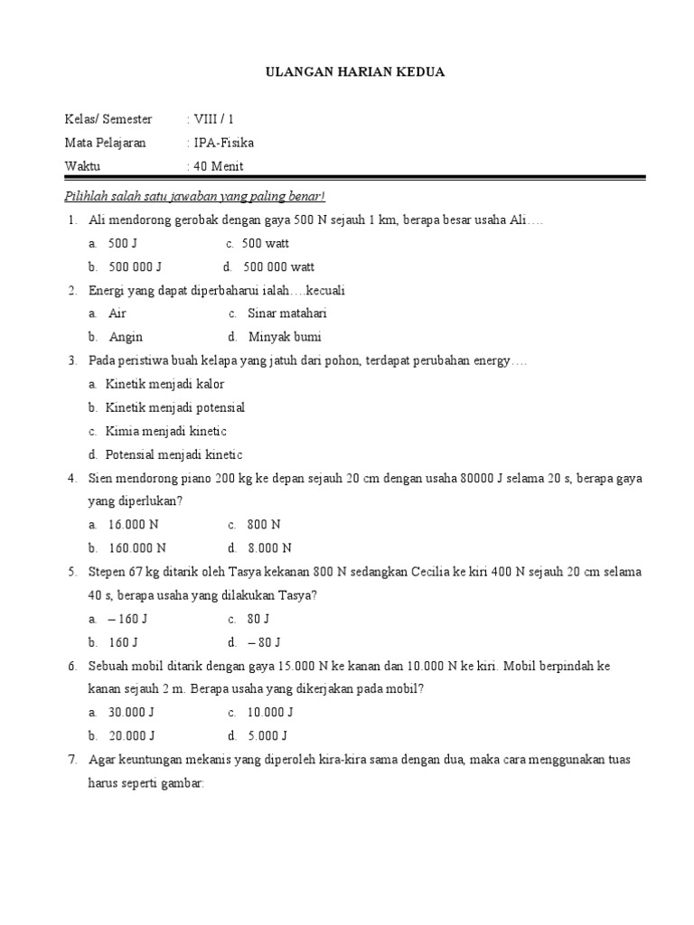 Soal-Soal Fisika Kelas 8