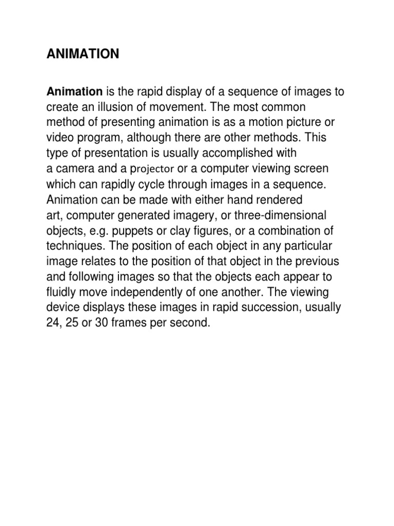 Animation Animation Is The Rapid Display Of A Sequence Of Images To Pdf