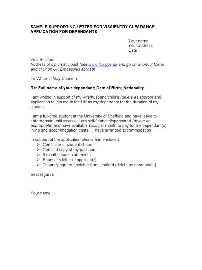 Visa Sample Letter