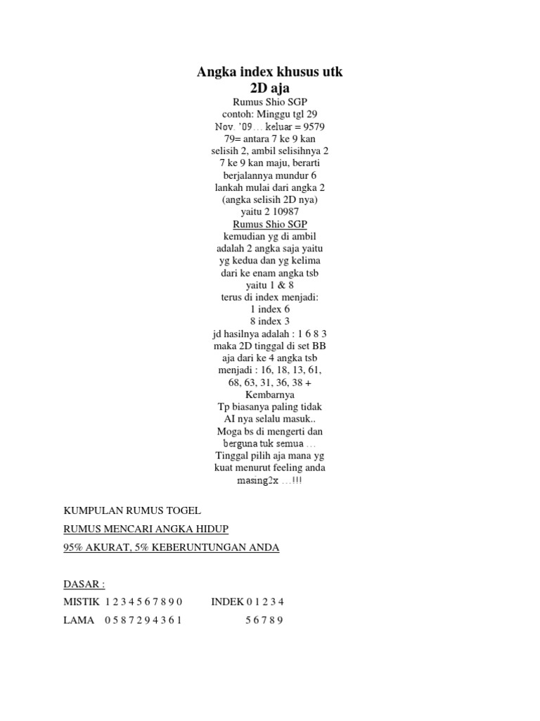 Kumpulan Rumus Togel