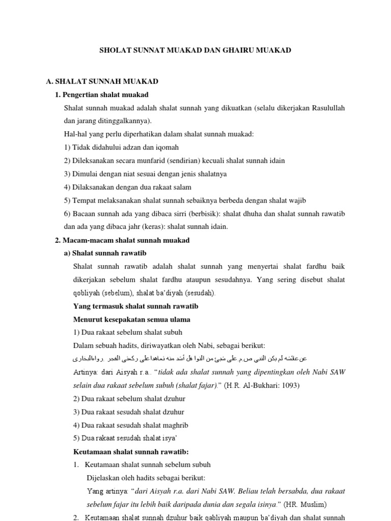 Salat Sunah Muakad Dan Ghairu Muakad