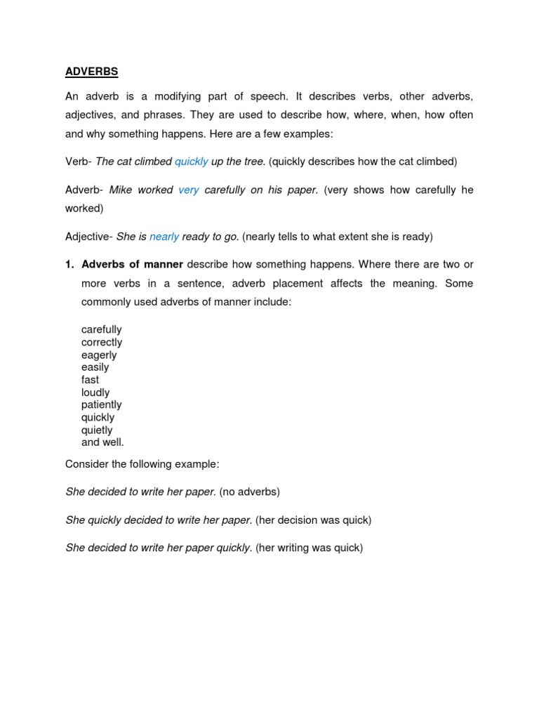 Adverbs | PDF | Adverb | Rules