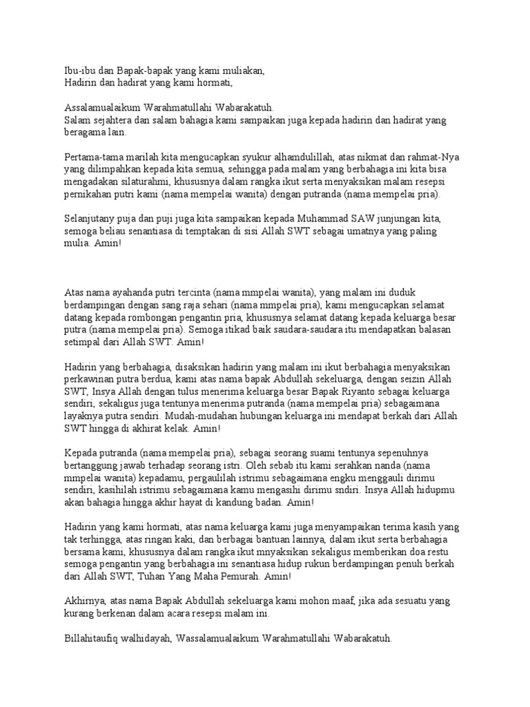 Contoh Kata Sambutan Pernikahan