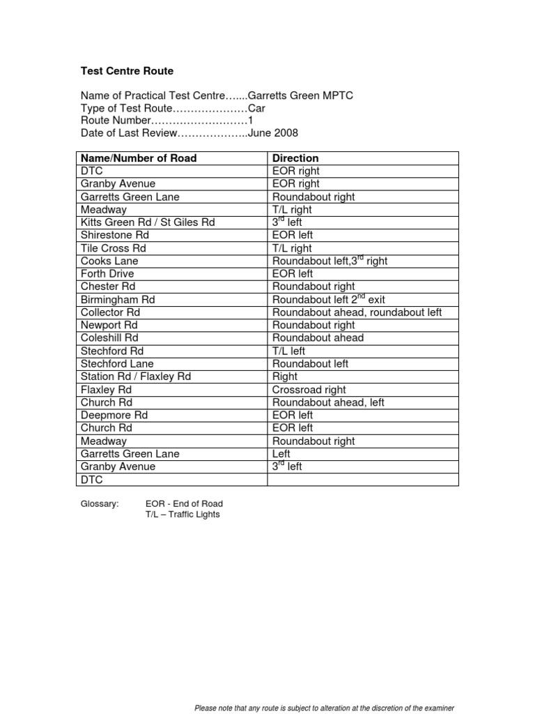 Birmingham Garretts Green MPTC Car Routes 15 PDF Road Infrastructure