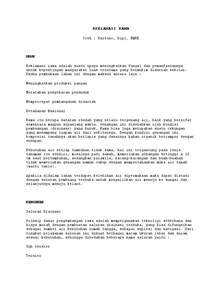 Reklamasi Rawa untuk Pertanian | PDF