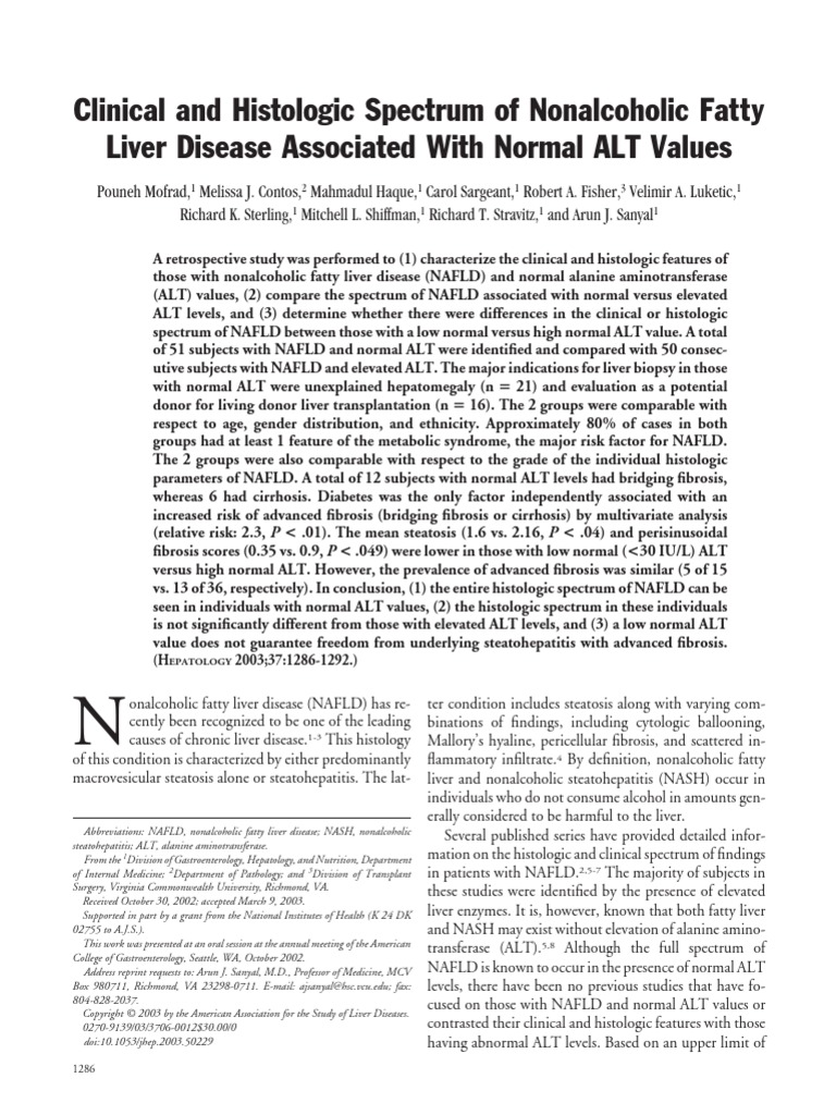 Clinical and Histologic Spectrum of Nonalcoholic Fatty Liver Disease ...
