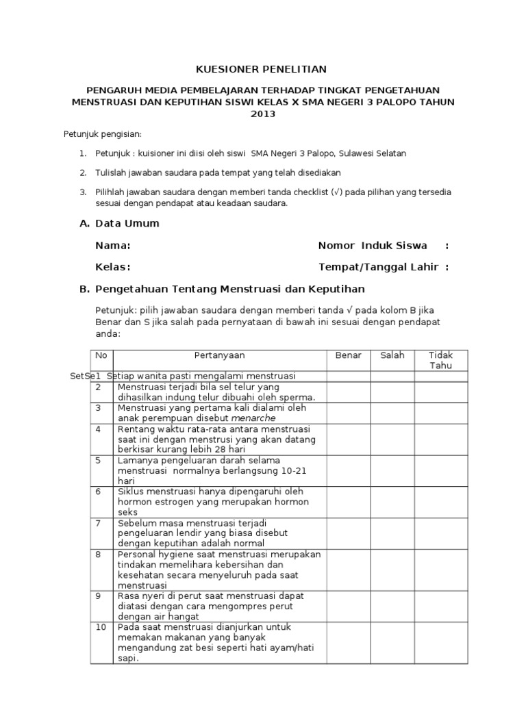 Contoh Kuesioner Kesehatan Remaja | Images and Photos finder