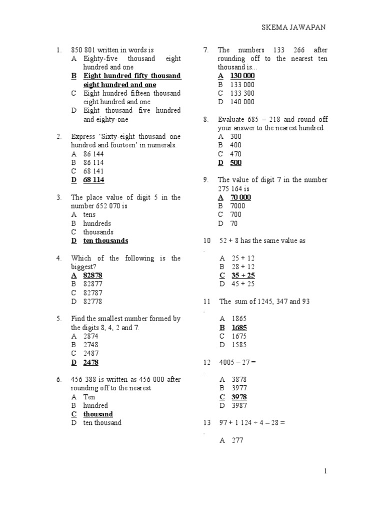 Soalan Matematik Tingkatan 1 Online - Selangor j