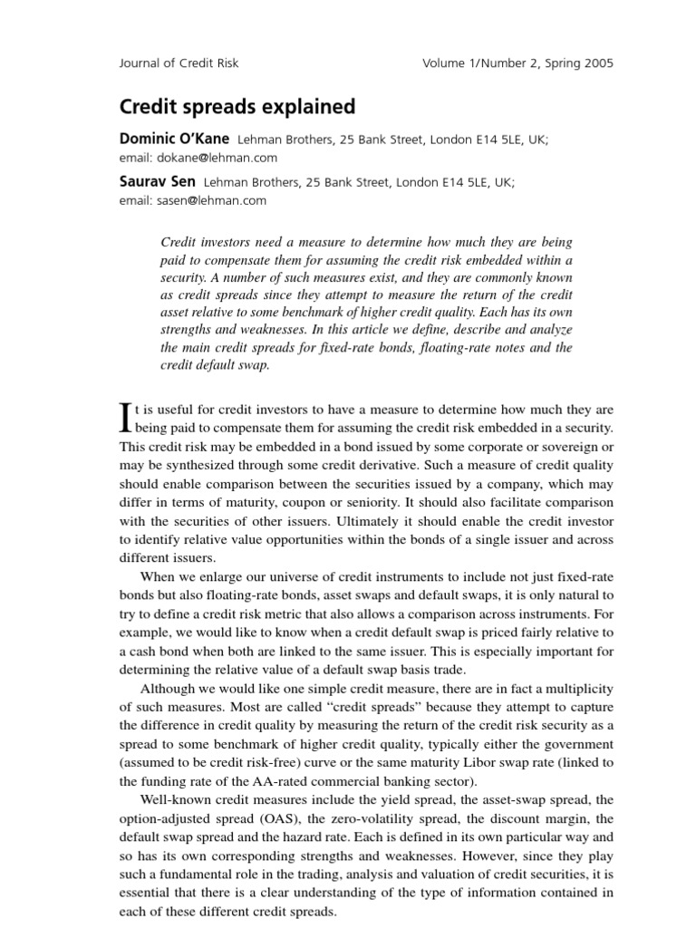 Credit Spreads Explained PDF Swap (Finance) Bonds (Finance)
