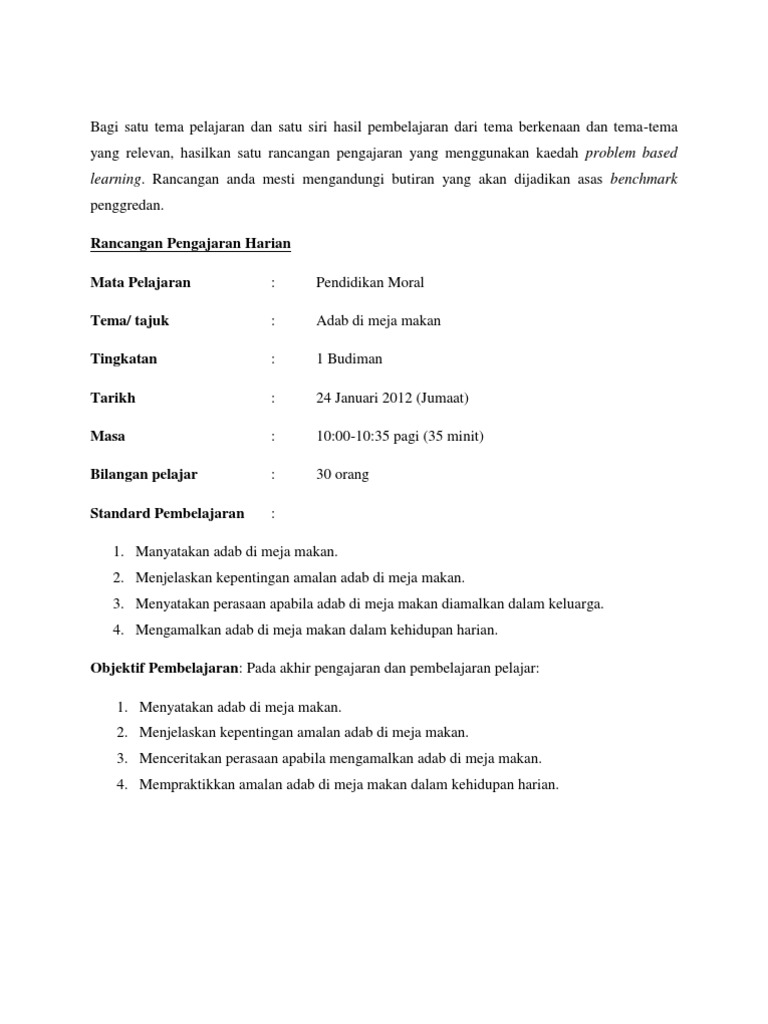 Aktiviti Pengajaran Dan Pembelajaran Pbl Pdf