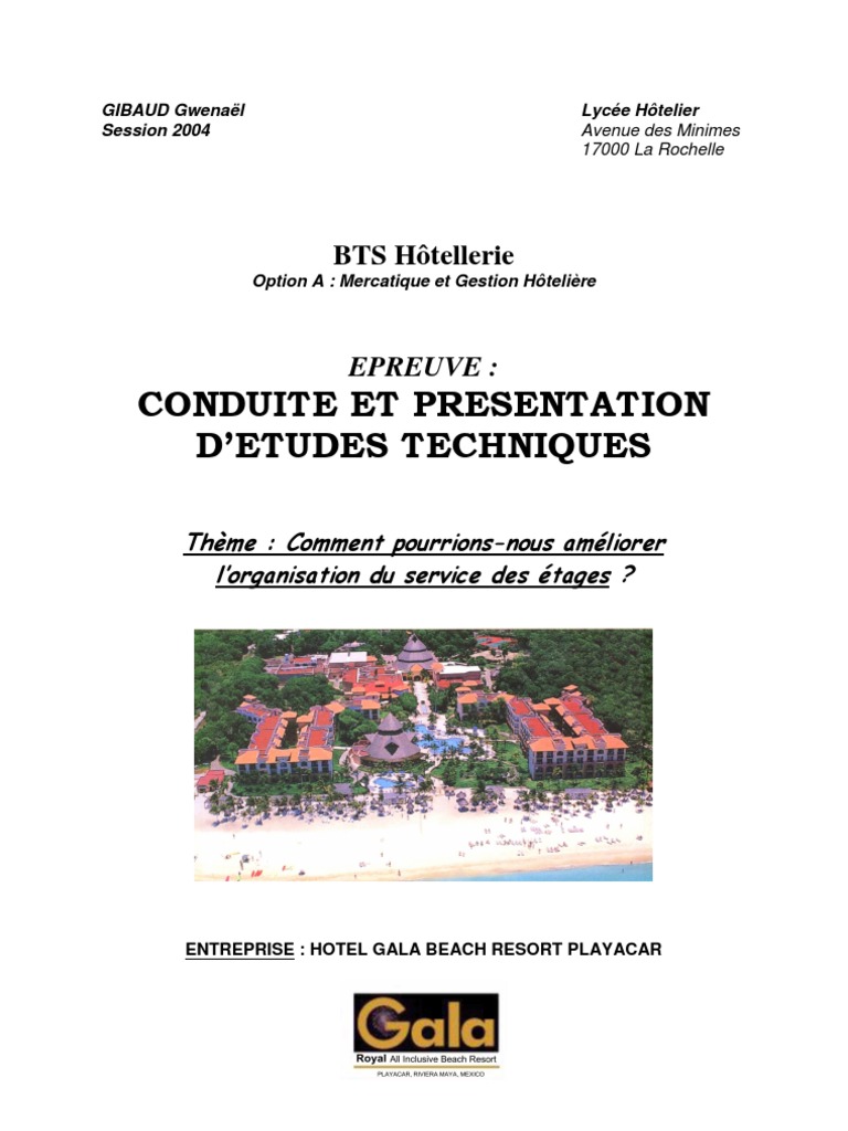Rapport De Stage Hotel Pdf