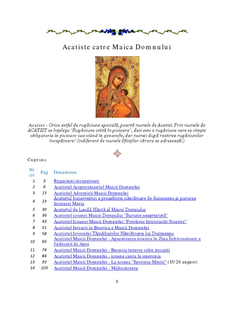 Acatistul Acoperamantul Maicii Domnului Pentru Ce Se Citeste Acatistele Maicii Domnului | PDF