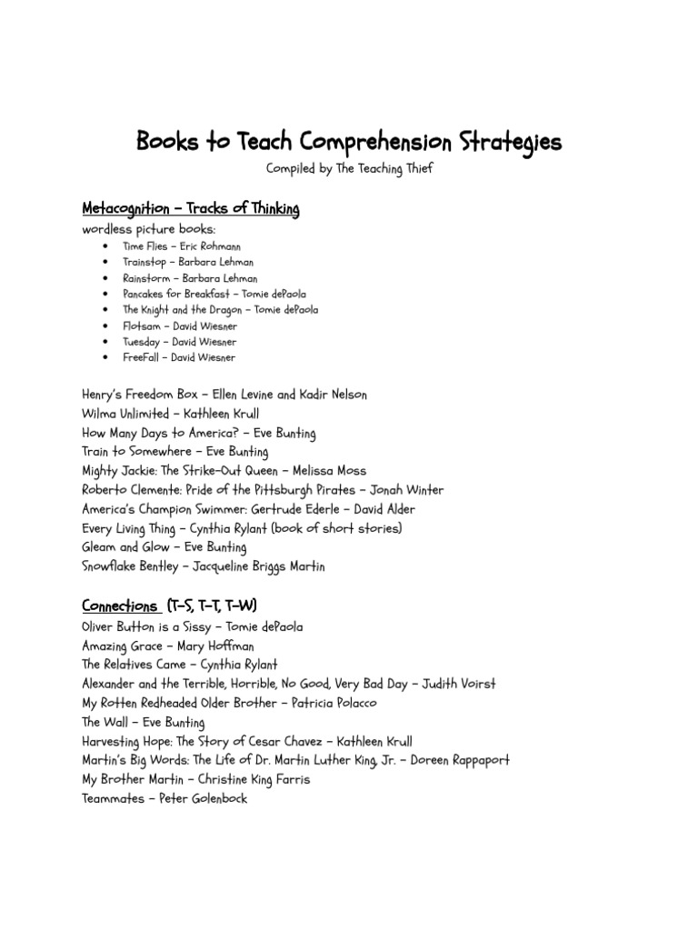 Books for Teaching Comprehension Strategies | PDF | American Children's ...