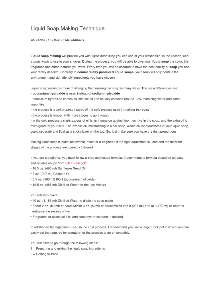 Liquid Soap Making Technique PDF Soap Perfume