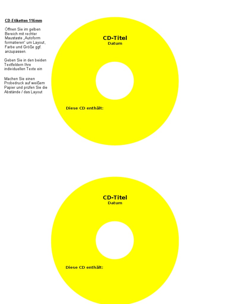 Cd Etiketten Vorlage 116mm Dario