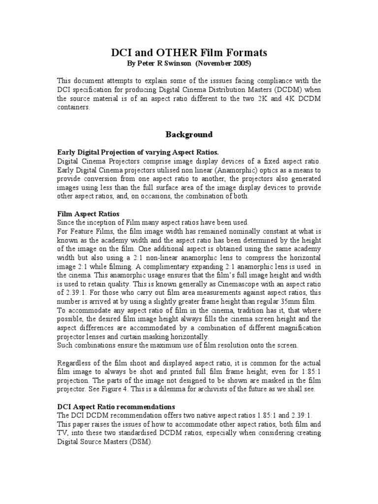 DCI Specifications and Film Aspect Ratios | PDF | Film And Video ...