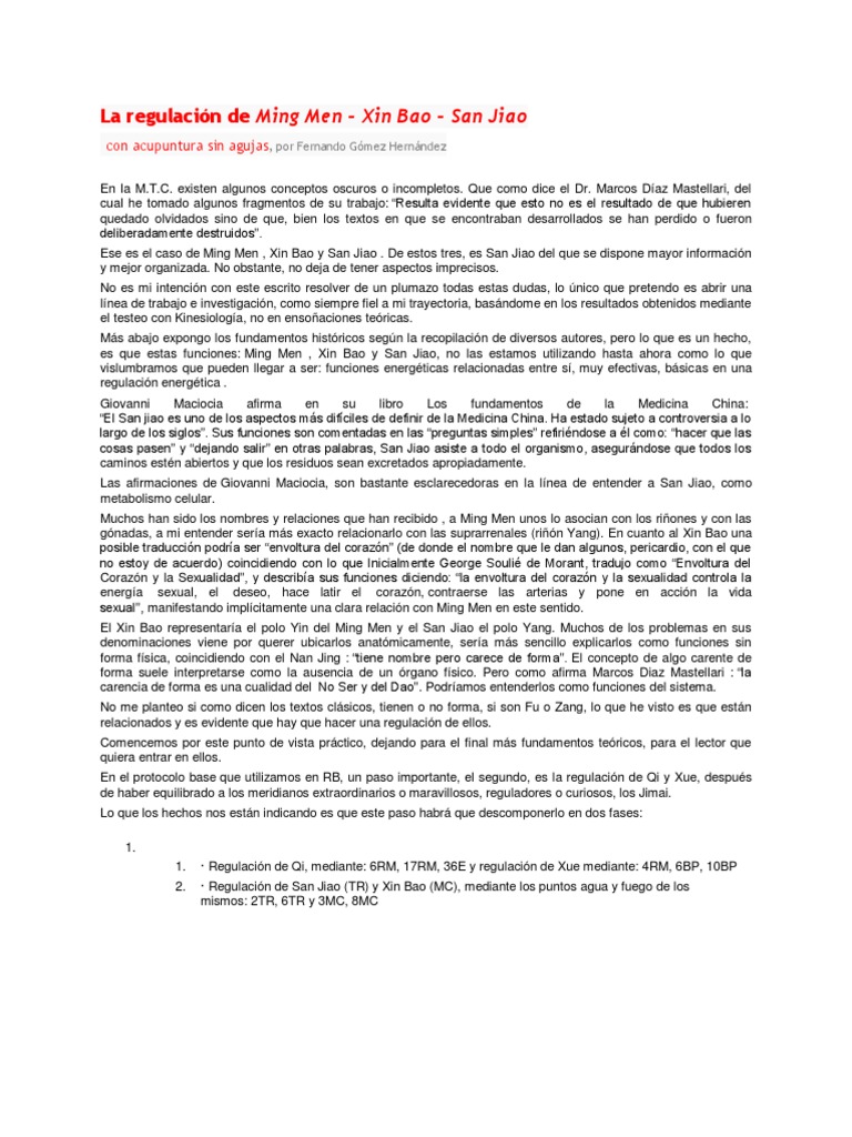 Regulación Energética: Ming Men y San Jiao | PDF | Nutrientes | Yin y yang