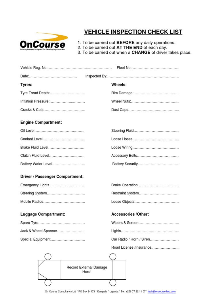 Vehicle Inspection Checklist Template | PDF