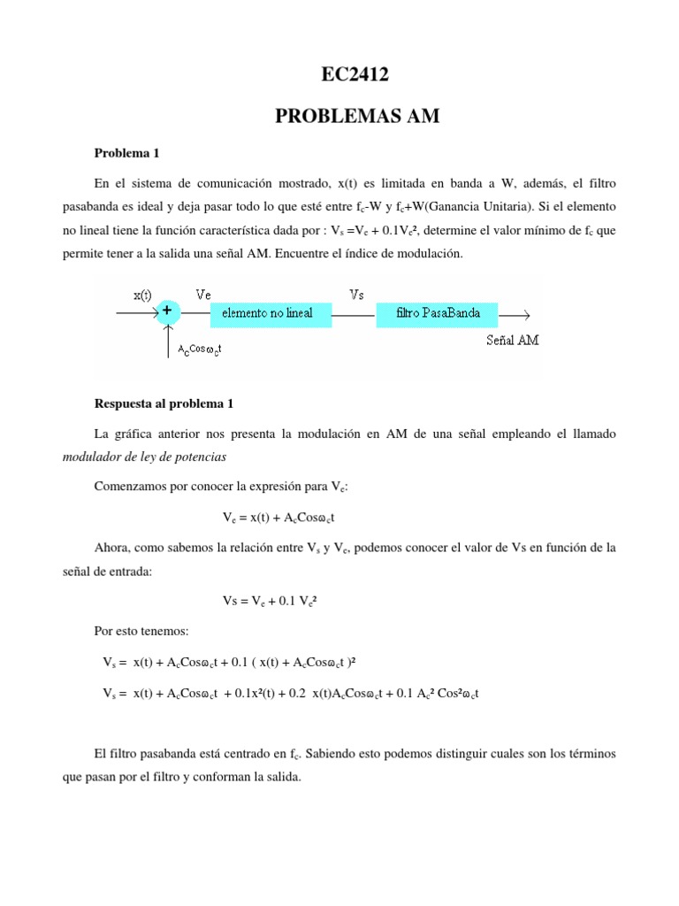 Ejercicios de Modulación AM y Análisis | PDF | Densidad espectral ...