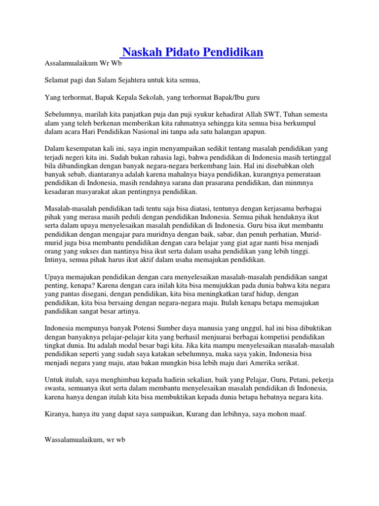 Kumpulan Teks Pidato Tentang Pendidikan Singkat Kumpulan Referensi Teks Pidato