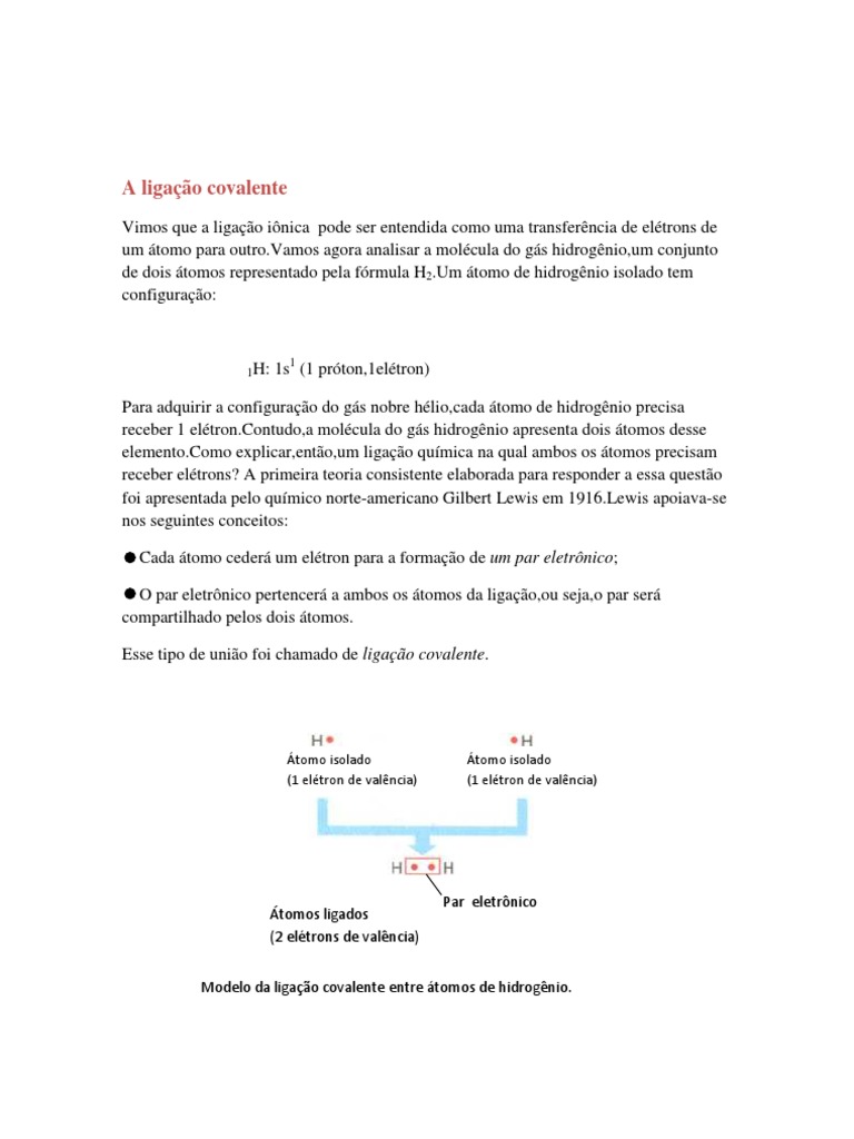 A Ligação Covalente Pdf Ligação Química Ligação Covalente