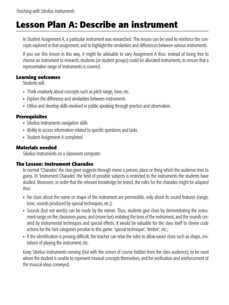 Lesson Plan A: Describe An Instrument: Learning Outcomes | PDF ...