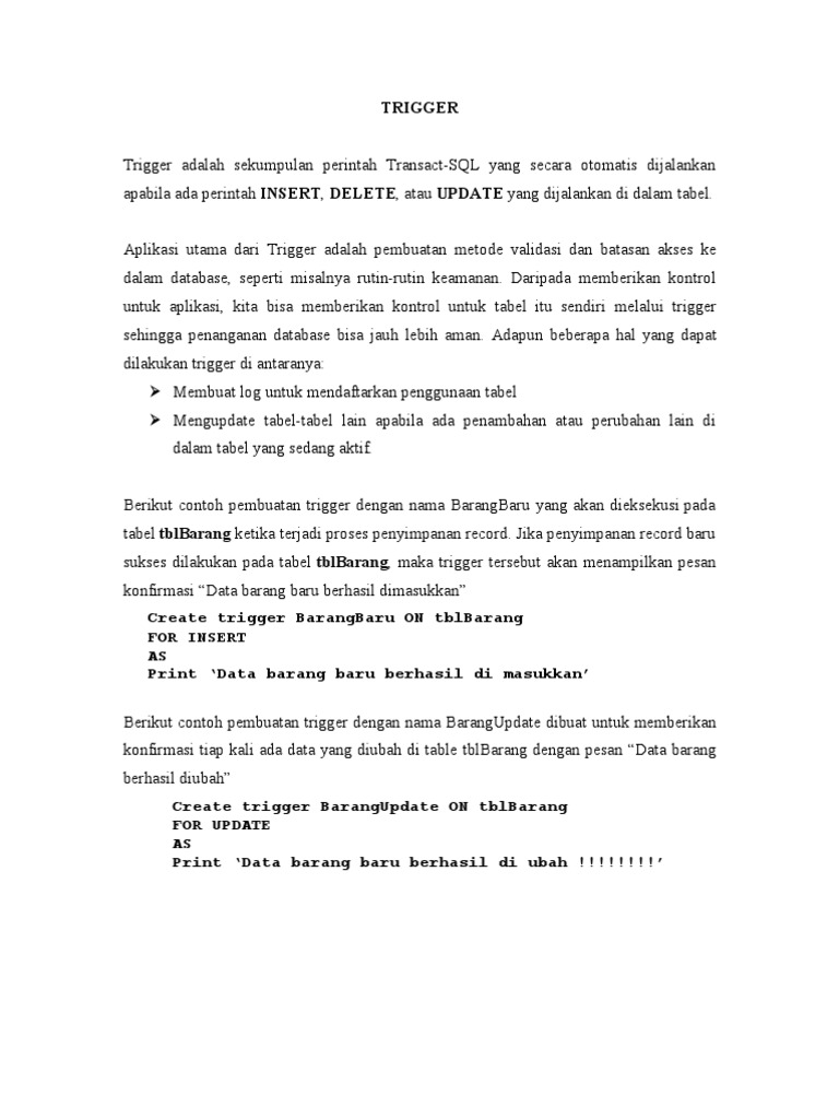 Pengenalan dan Contoh SQL Trigger | PDF