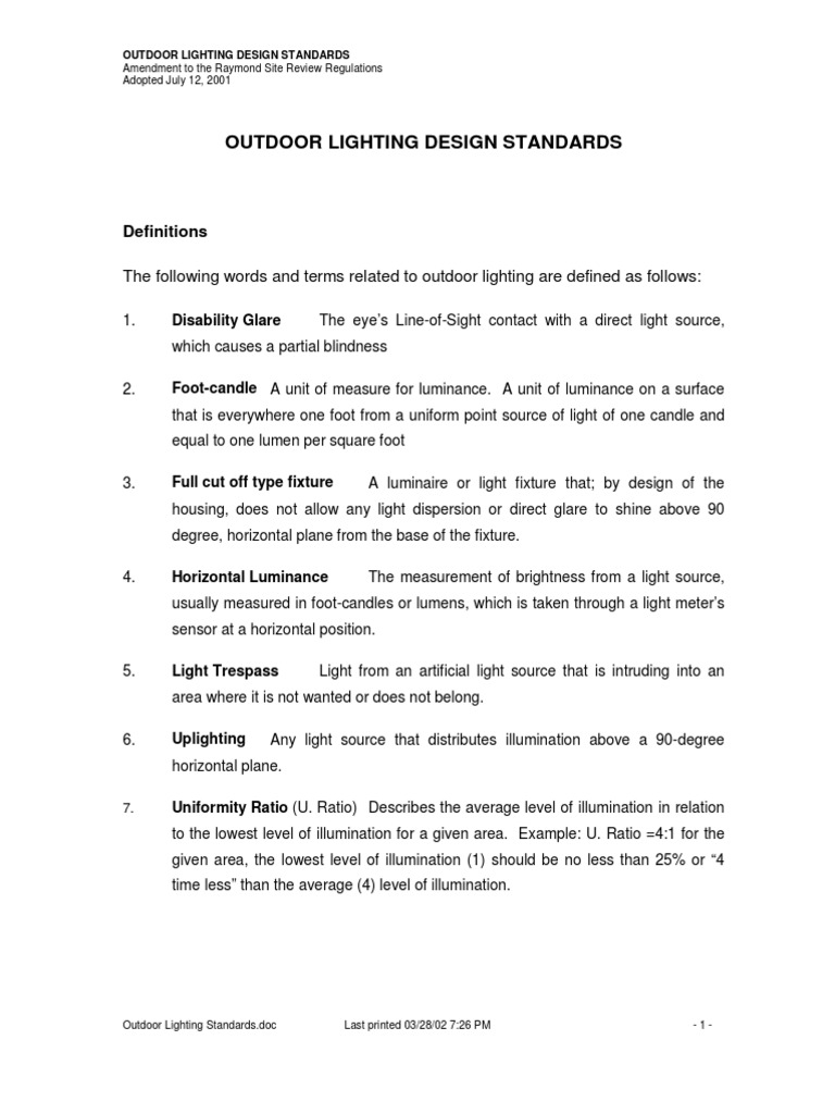 Outdoor Lighting Standards PDF Lighting Architectural Elements