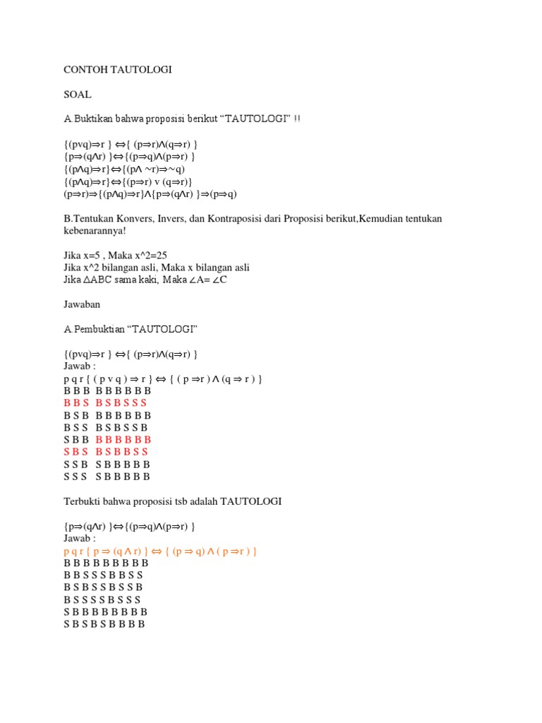 Contoh Soal Tautologi