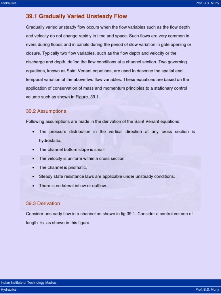Gradually Varied Unsteady Flow Analysis | PDF | Fluid Dynamics | Civil ...
