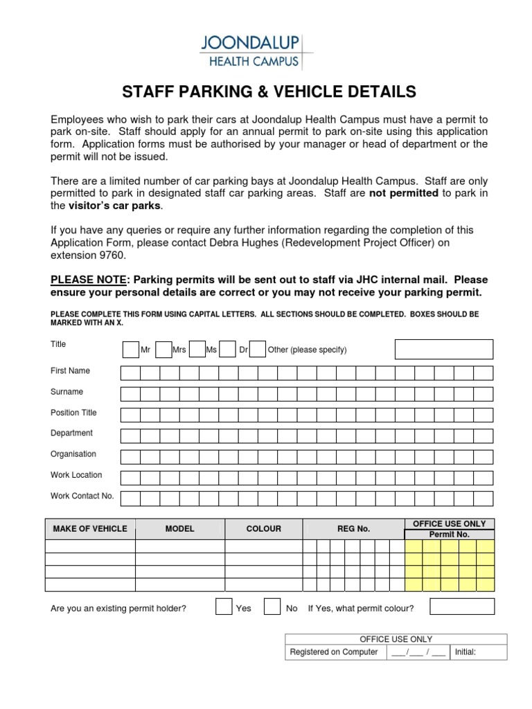 Staff Parking & Vehicle Details Form | PDF