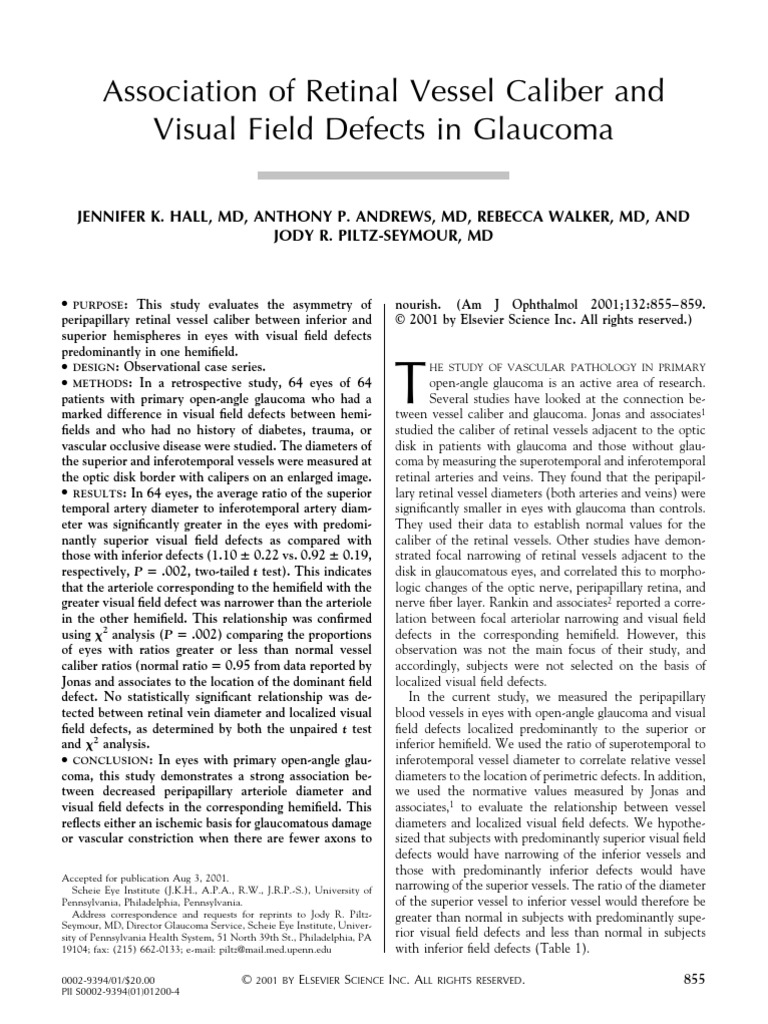 Association of Retinal Vessel Caliber and Visual Field Defects in ...