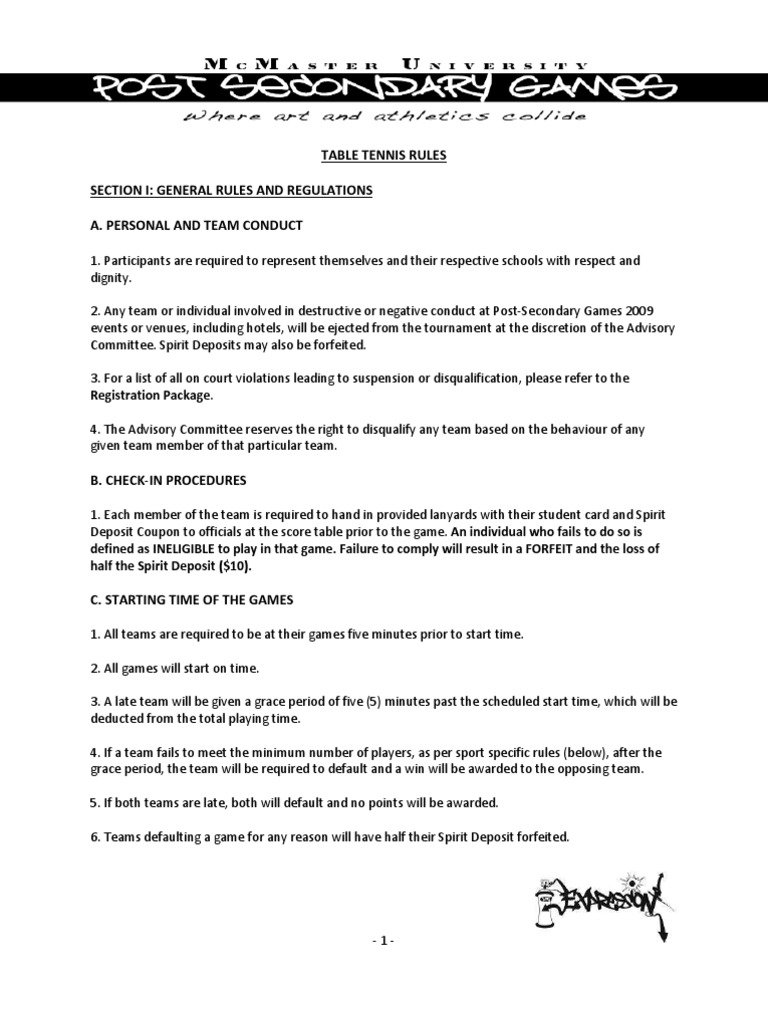 Table Tennis Rules Section I General Rules and Regulations A. Personal