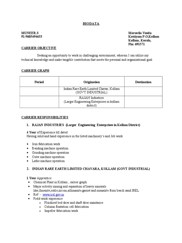 Muneer S: Career Profile in IREL | PDF | Business | Technology ...