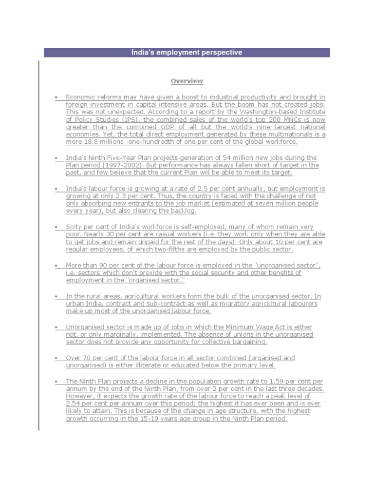 India's Employment Challenges and Projections | PDF | Business ...