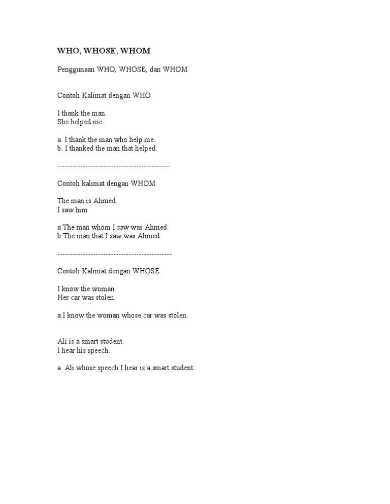 Usage of Who, Whose, and Whom | PDF | Language Arts & Discipline