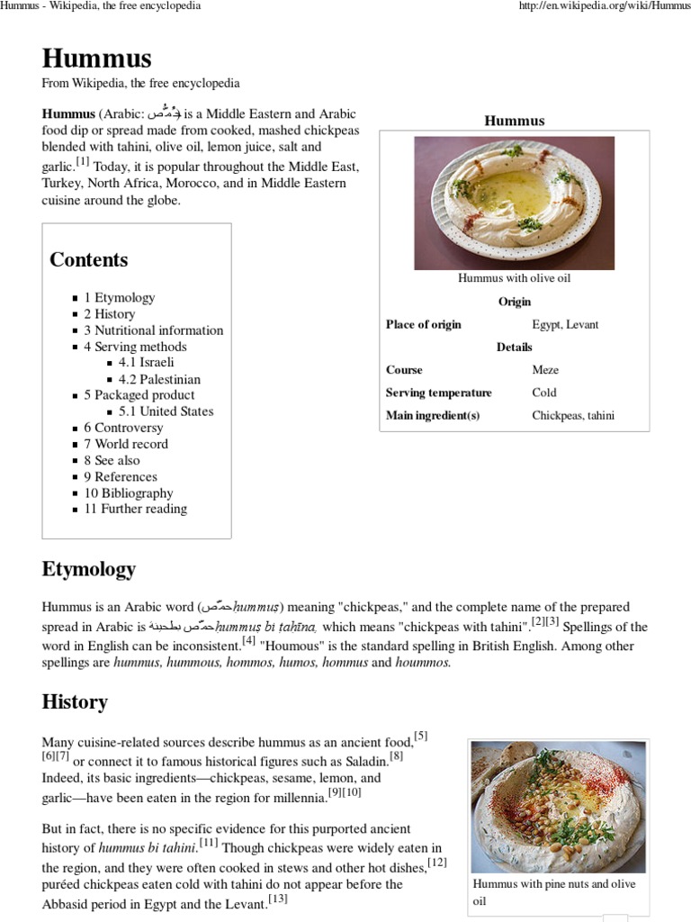 Hummus Wikipedia, The Free Encyclopedia PDF Cuisine Middle