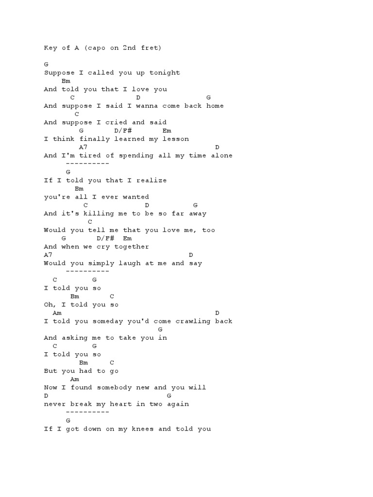 I Told You So - Lyrics and Chords | PDF