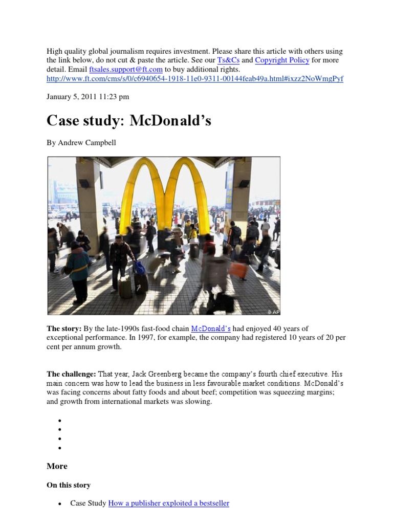 Case Study McDonald's by Andrew Campbell | PDF | Mc Donald's | Brand