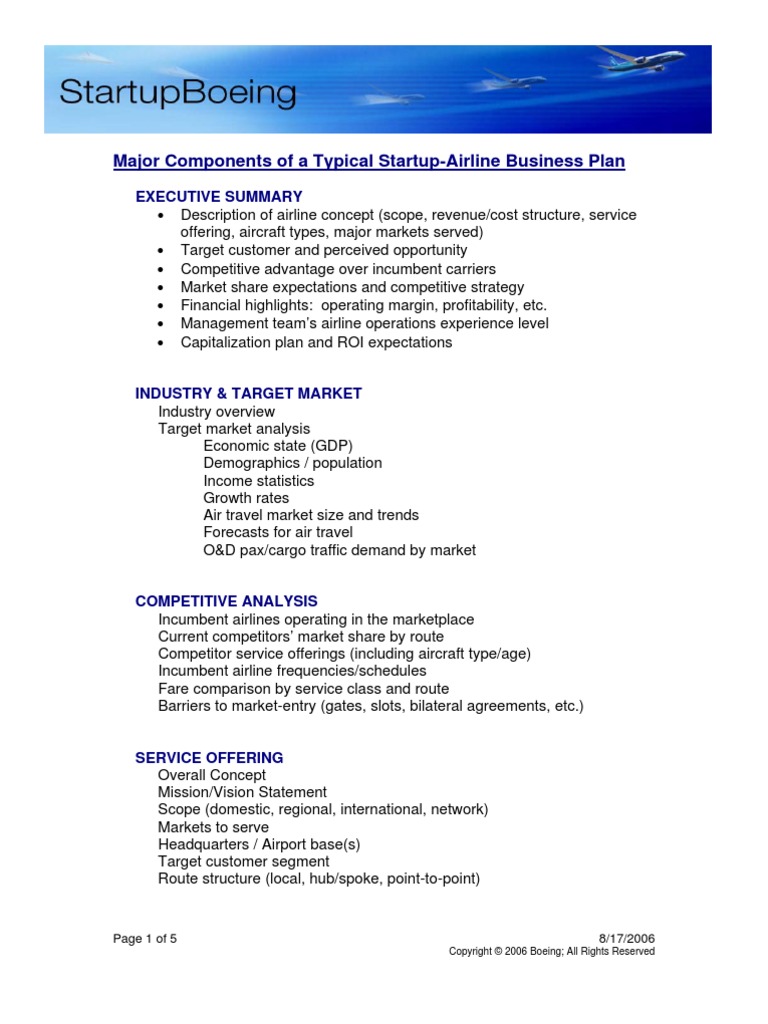 airline business plan example