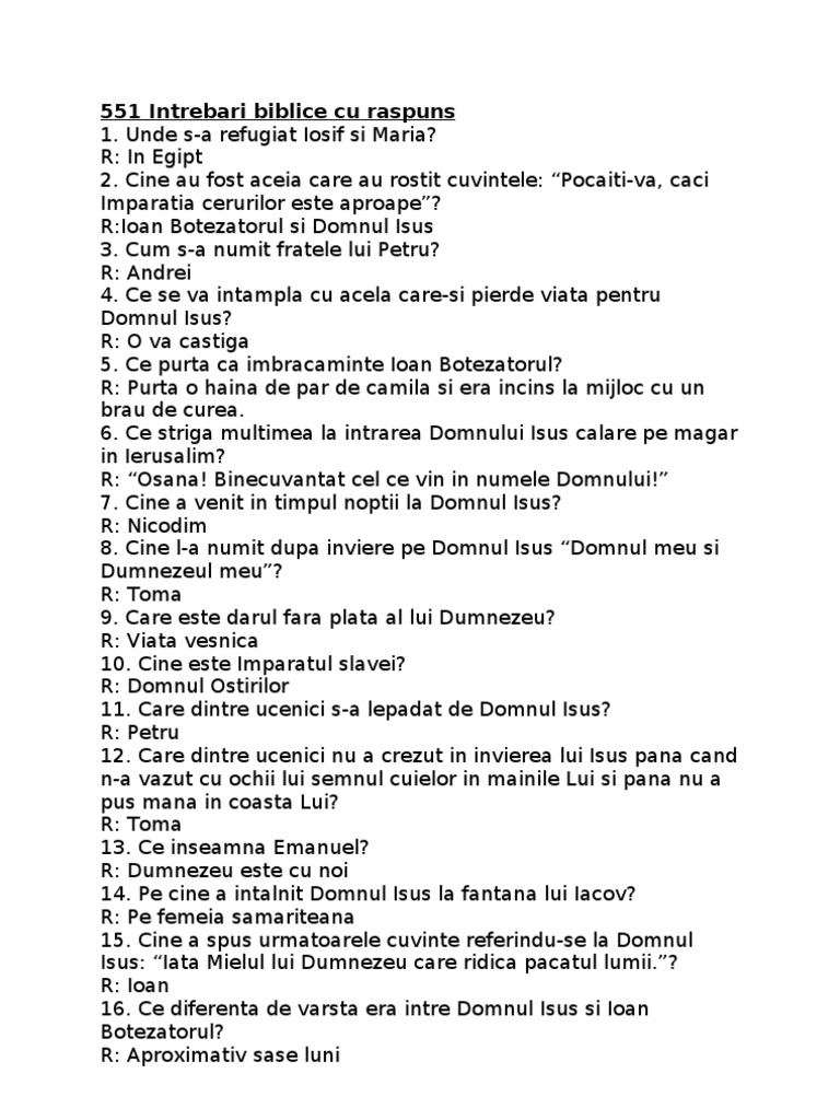 Intrebari Capcana 551 Intrebari Biblice Cu Raspuns | PDF