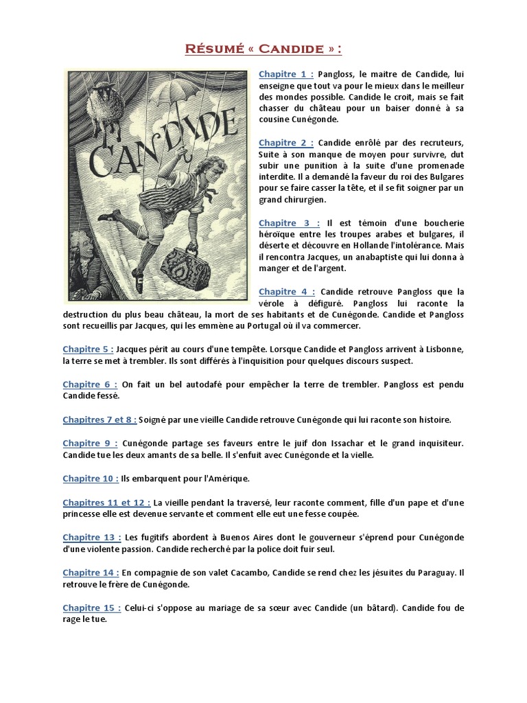 Resume De Candide De Voltaire Résumé de Candide + Description Des Persos + Morale | PDF | Candide